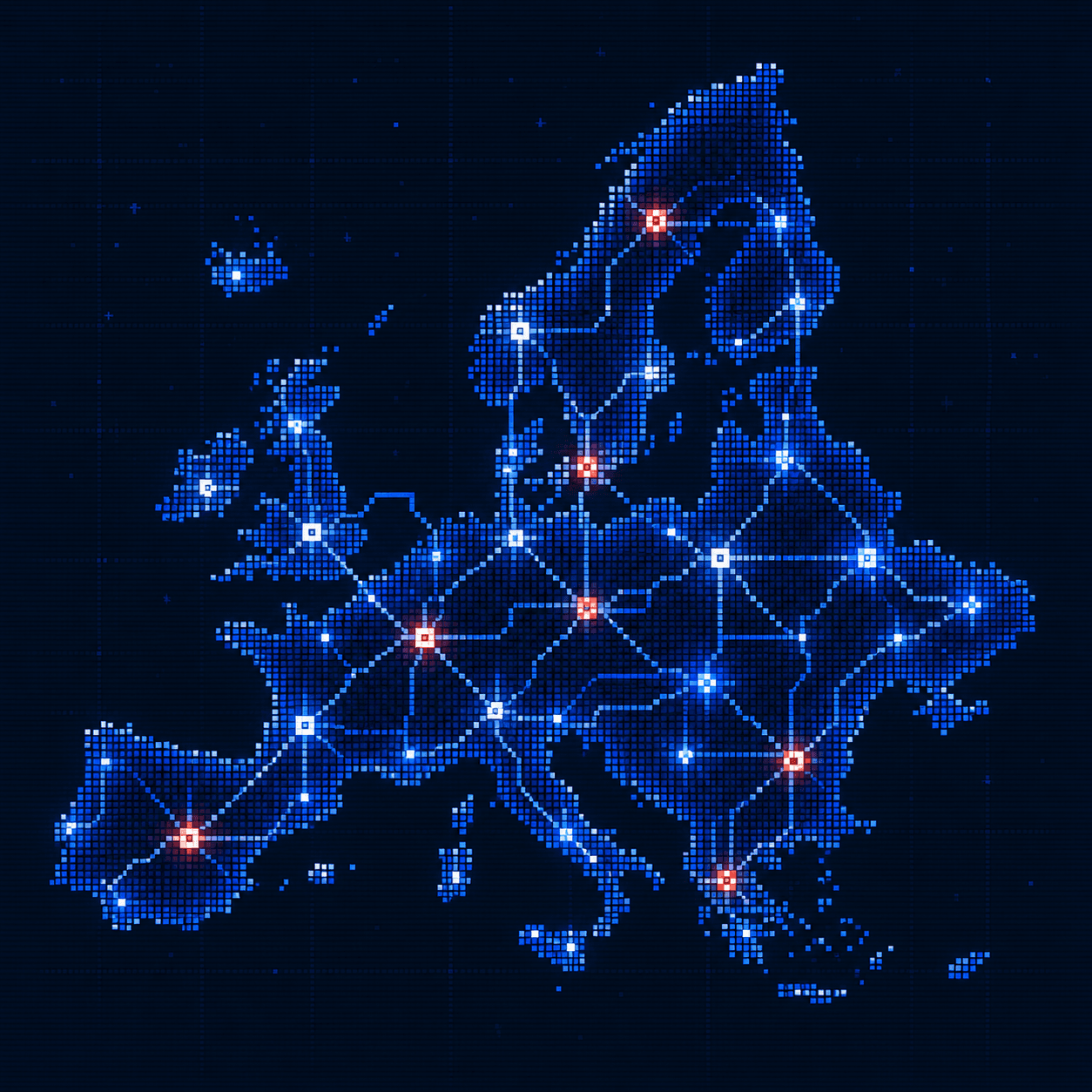 Pixel-art map of a European sovereign AI network