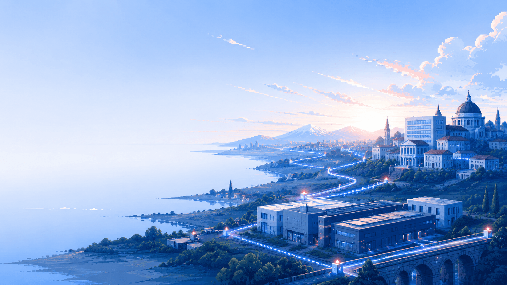 Pixel-art European sovereign AI landscape
